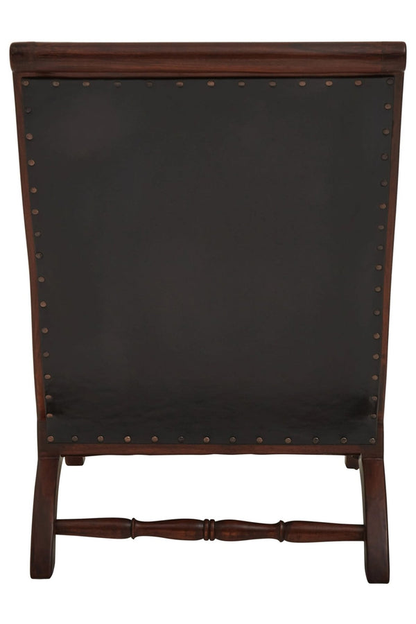 Inca Genuine Black Leather and Teak Lounge Chair with Footstool - XShowhome Limited - Xshowhome