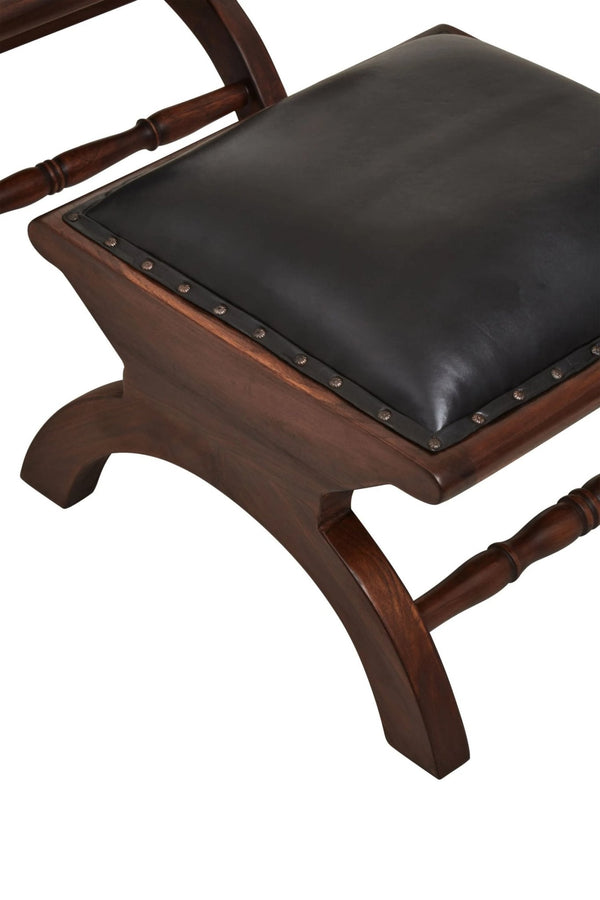 Inca Genuine Black Leather and Teak Lounge Chair with Footstool - XShowhome Limited - Xshowhome