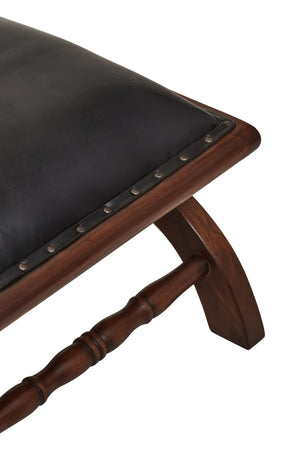Inca Genuine Black Leather and Teak Lounge Chair with Footstool - XShowhome Limited - Xshowhome