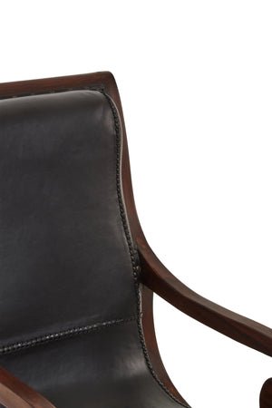 Inca Genuine Black Leather and Teak Lounge Chair with Footstool - XShowhome Limited - Xshowhome