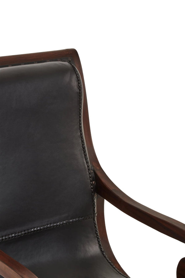 Inca Genuine Black Leather and Teak Lounge Chair with Footstool - XShowhome Limited - Xshowhome