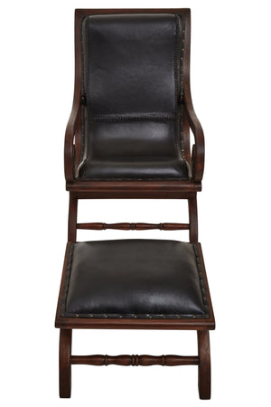 Inca Genuine Black Leather and Teak Lounge Chair with Footstool - XShowhome Limited - Xshowhome
