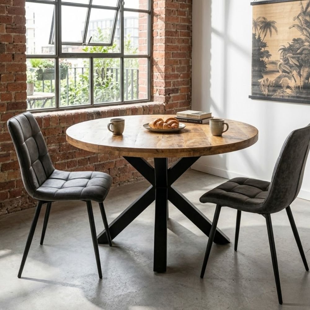 Industrial Round X Leg Dining Table 100*100 Cm - Canwell Interiors Limited - Jaipur
