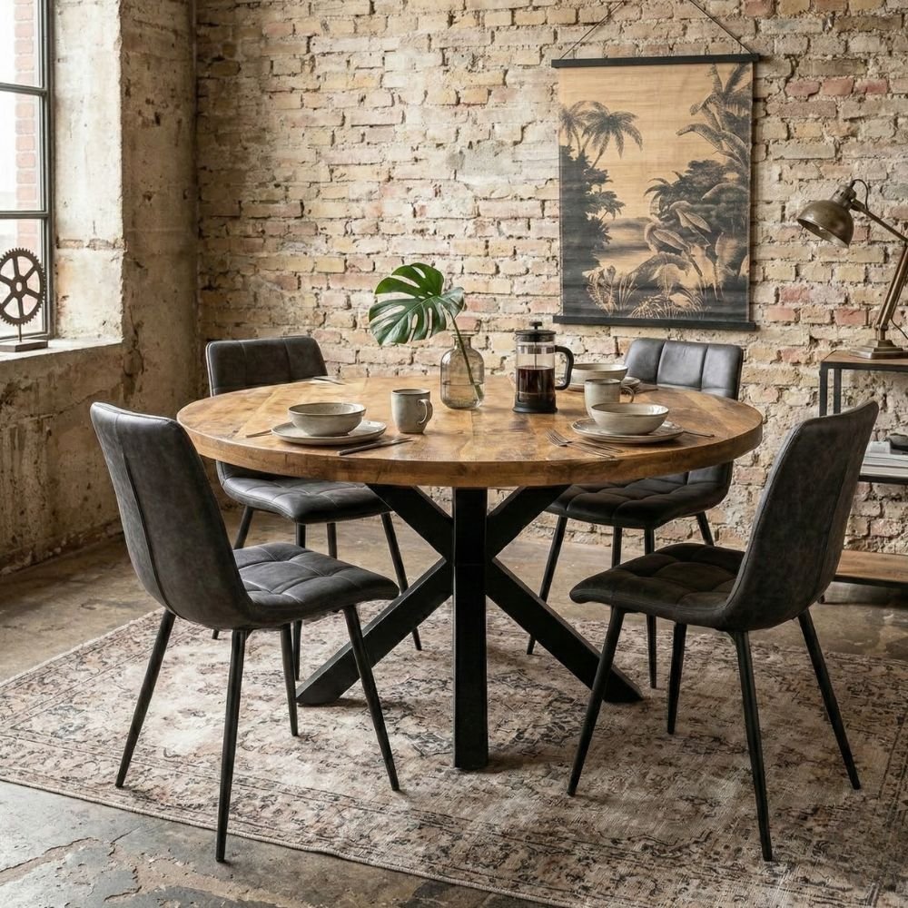 Industrial Round X Leg Dining Table 130*130 Cm - Canwell Interiors Limited - Jaipur