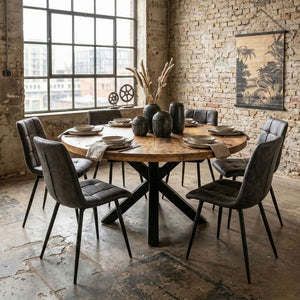 Industrial Round X Leg Dining Table 150*150 Cm - Canwell Interiors Limited - Jaipur