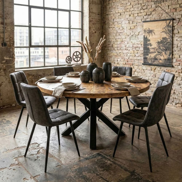 Industrial Round X Leg Dining Table 150*150 Cm - Canwell Interiors Limited - Jaipur