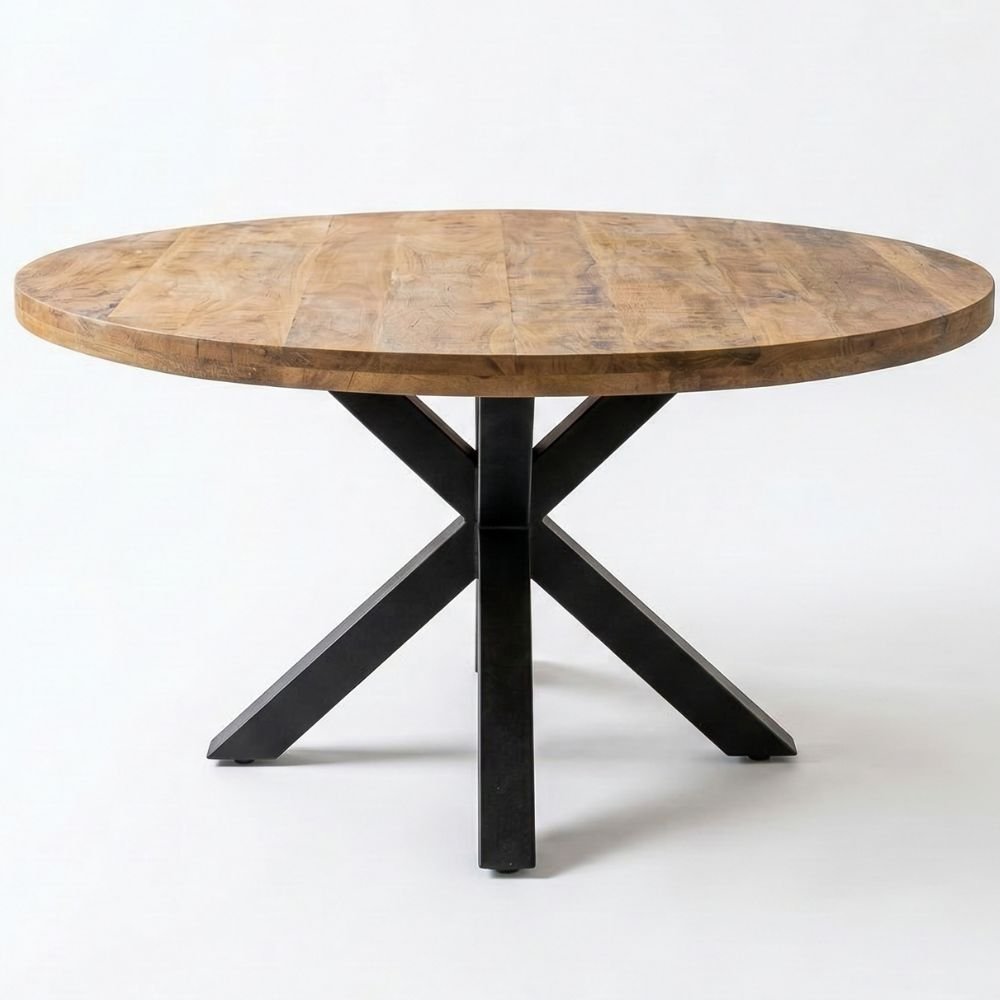 Industrial Round X Leg Dining Table 150*150 Cm - Canwell Interiors Limited - Jaipur