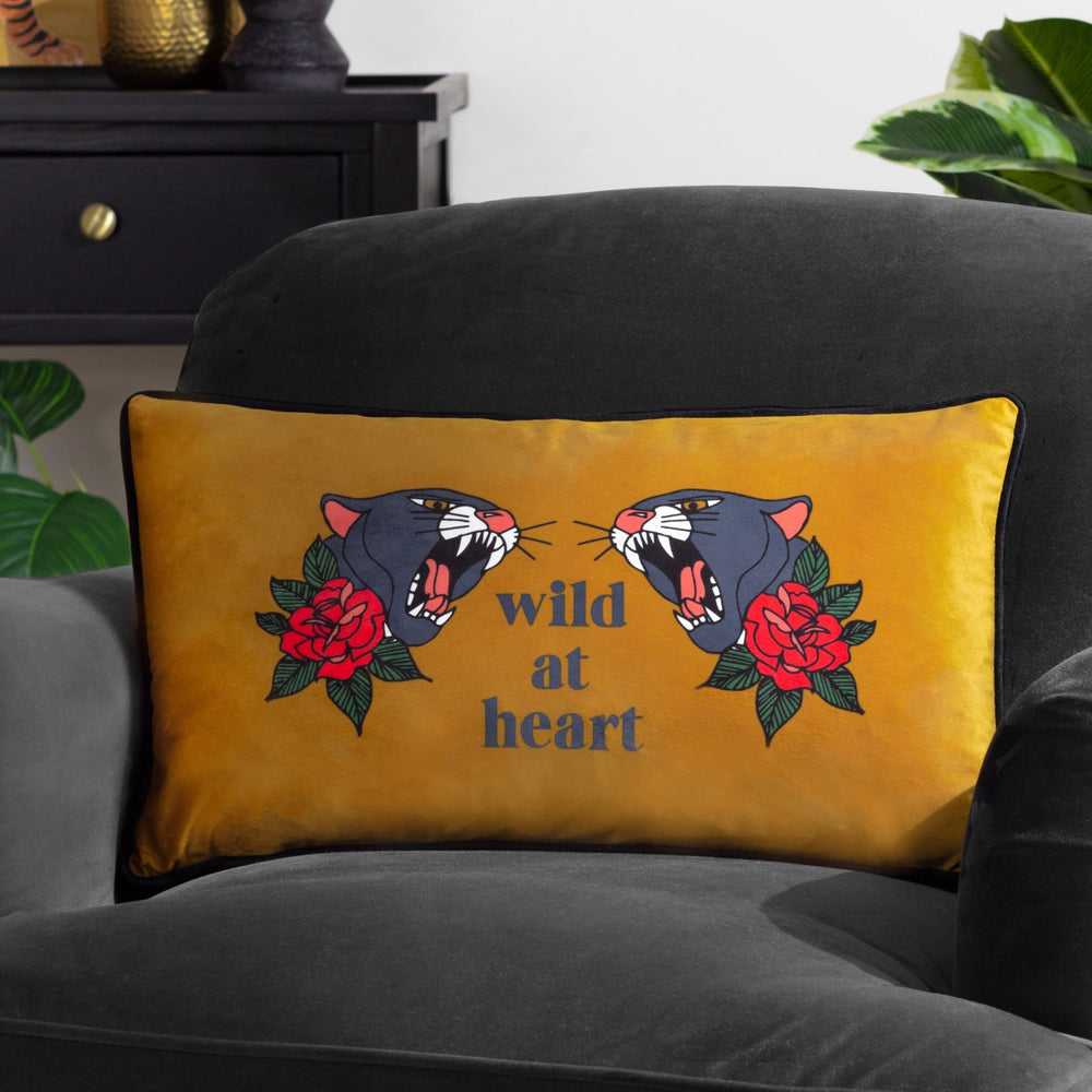 Inked Wild 30x50 Feather Filled Cushion Gold/black - Canwell Interiors Limited - Riva