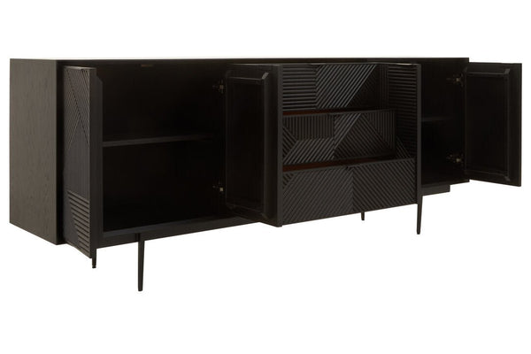 Jakara Black Finish Sideboard with 4 Doors and 3 Drawers - Canwell Interiors Limited - Xshowhome