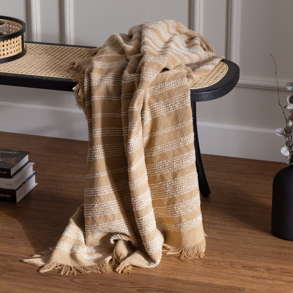 Jour Linear Woven Throw 130x180 Nougat - Canwell Interiors Limited - Riva