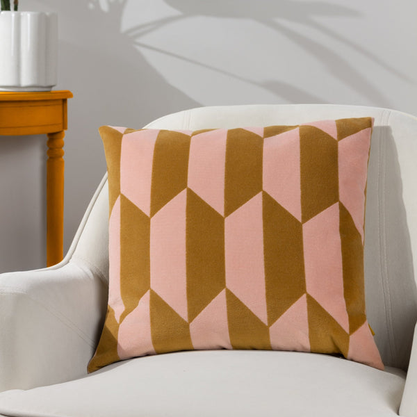 Kalho 45x45 Feather Filled Cushion Pink/ochre - Canwell Interiors Limited - Riva