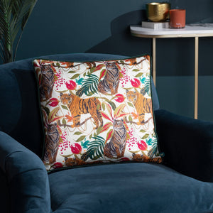 Kali Jungle Tigers 43x43 Feather Filled Cushion Ivory - Canwell Interiors Limited - Riva