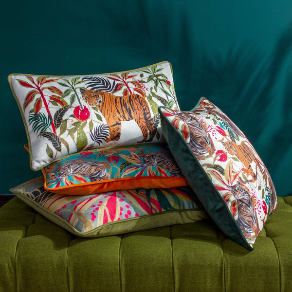 Kali Jungle Tigers 43x43 Feather Filled Cushion Ivory - Canwell Interiors Limited - Riva