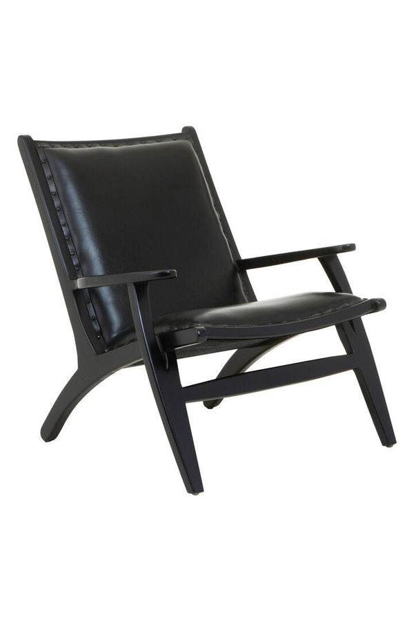 Kendari Black Leather and Teak Wood Chair with Stud Detail - Canwell Interiors Limited - Xshowhome