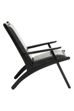 Kendari Black Leather and Teak Wood Chair with Stud Detail - Canwell Interiors Limited - Xshowhome