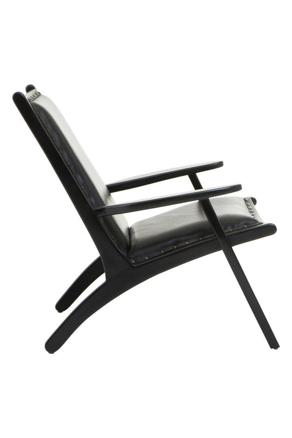 Kendari Black Leather and Teak Wood Chair with Stud Detail - Canwell Interiors Limited - Xshowhome