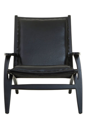 Kendari Black Leather and Teak Wood Chair with Stud Detail - Canwell Interiors Limited - Xshowhome