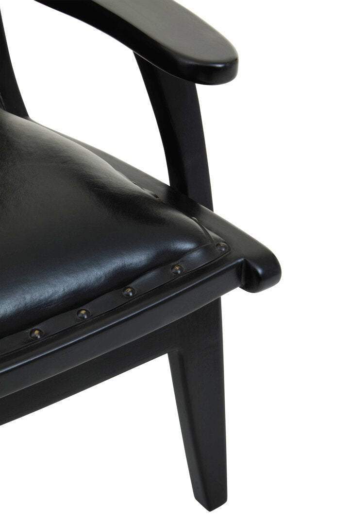 Kendari Black Leather and Teak Wood Chair with Stud Detail - Canwell Interiors Limited - Xshowhome