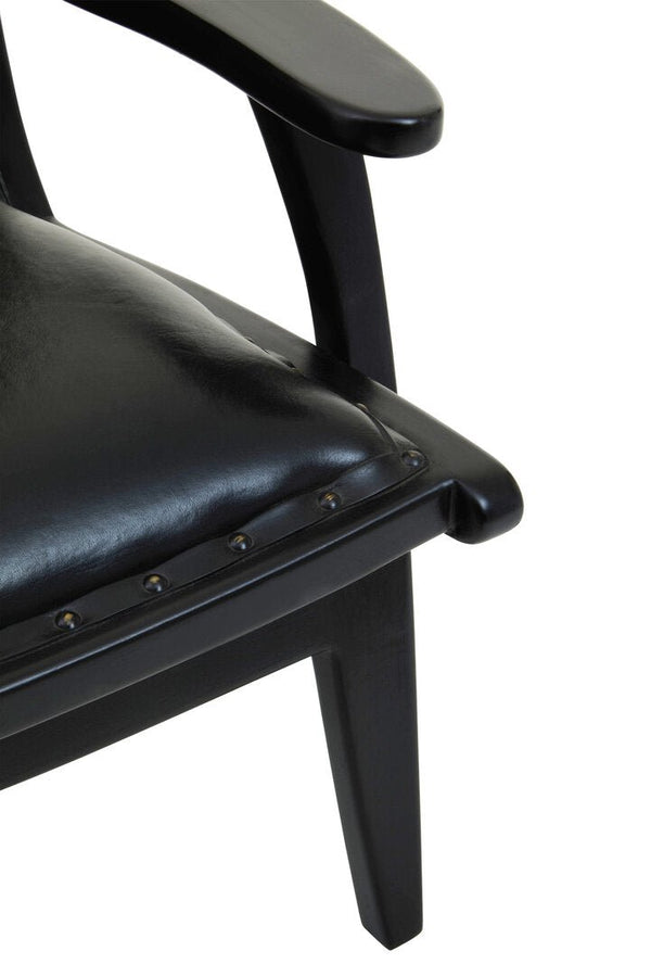 Kendari Black Leather and Teak Wood Chair with Stud Detail - Canwell Interiors Limited - Xshowhome