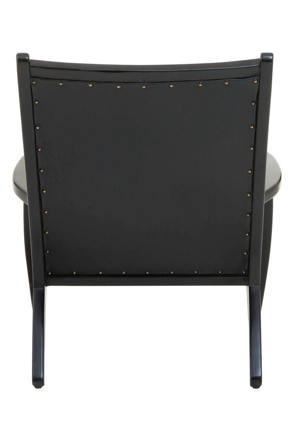 Kendari Black Leather and Teak Wood Chair with Stud Detail - Canwell Interiors Limited - Xshowhome