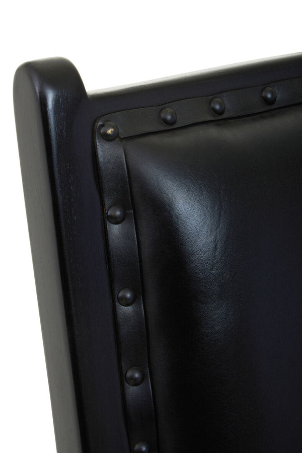 Kendari Black Leather and Teak Wood Chair with Stud Detail - Canwell Interiors Limited - Xshowhome