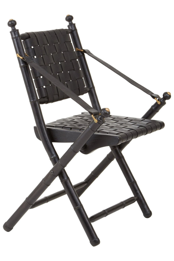 Kendari Black Strapped Leather And Black Teak Wood Chair - XShowhome Limited - Xshowhome