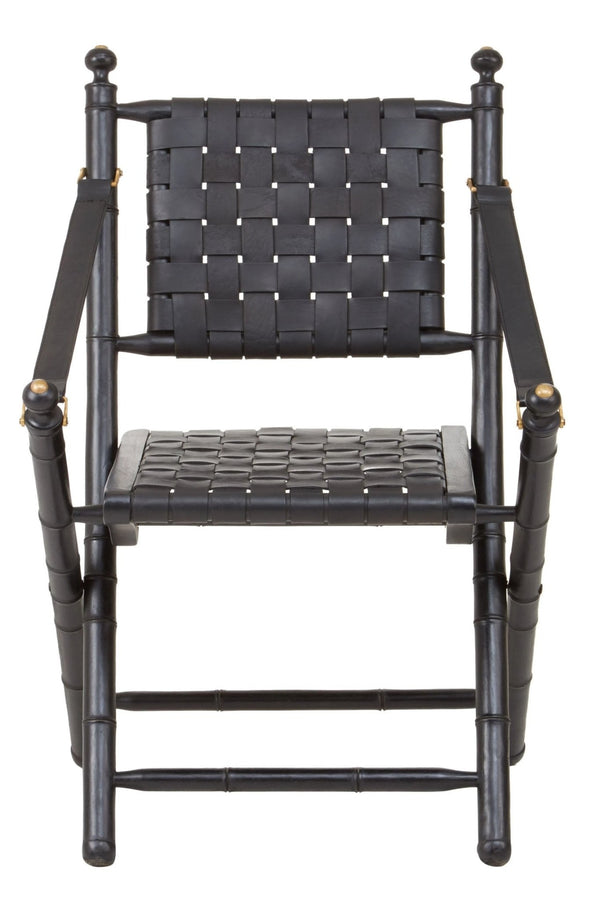 Kendari Black Strapped Leather And Black Teak Wood Chair - XShowhome Limited - Xshowhome