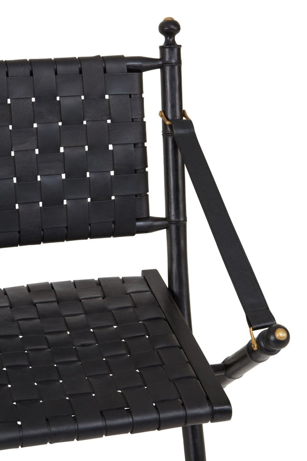 Kendari Black Strapped Leather And Black Teak Wood Chair - XShowhome Limited - Xshowhome