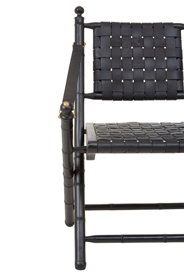 Kendari Black Strapped Leather And Black Teak Wood Chair - XShowhome Limited - Xshowhome