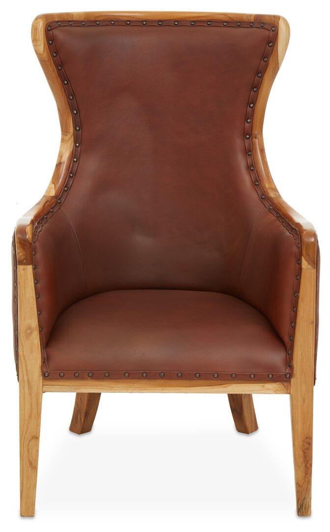 Kendari Brown Cow Leather and Teak Wood Frame Chair - Canwell Interiors Limited - Xshowhome