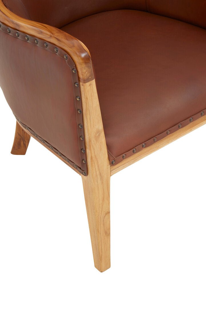 Kendari Brown Cow Leather and Teak Wood Frame Chair - Canwell Interiors Limited - Xshowhome