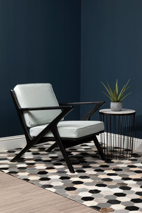 Kendari Grey Leather and Black Teak Wood Armchair - Canwell Interiors Limited - Xshowhome
