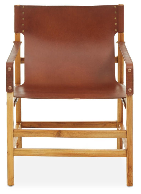 Kendari Light Brown Leather And Teak Wood Chair - Canwell Interiors Limited - Xshowhome