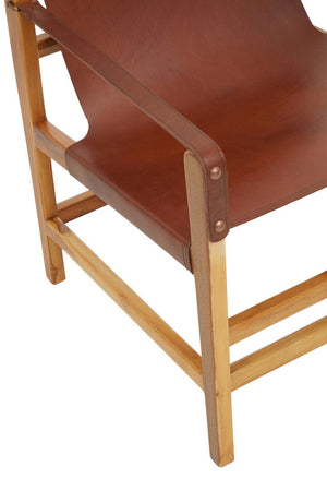 Kendari Light Brown Leather And Teak Wood Chair - Canwell Interiors Limited - Xshowhome
