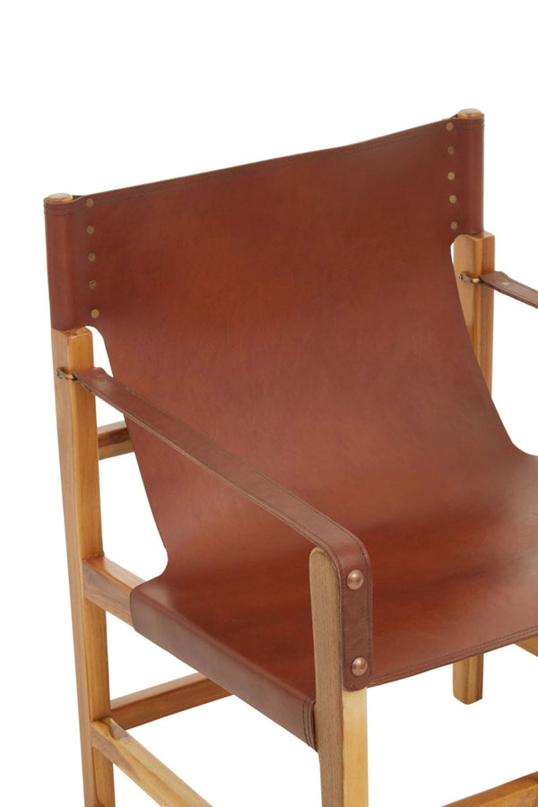 Kendari Light Brown Leather And Teak Wood Chair - XShowhome Limited - Xshowhome