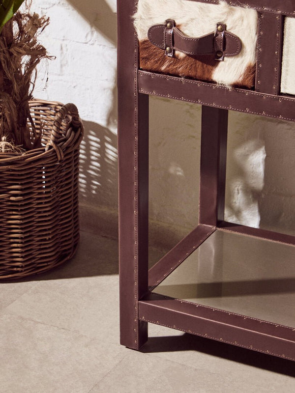 Kensington Townhouse Brown And White Genuine Cowhide 3 Drawer Table - Canwell Interiors Limited - Xshowhome