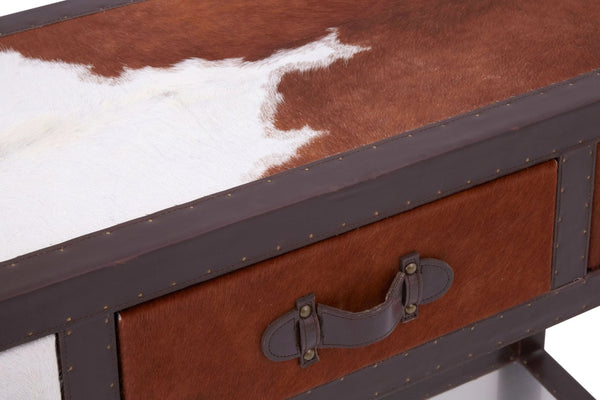 Kensington Townhouse Brown And White Genuine Cowhide 3 Drawer Table - XShowhome Limited - Xshowhome