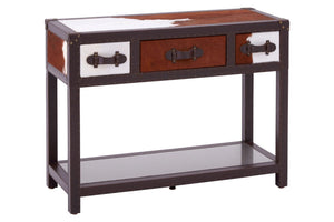 Kensington Townhouse Brown And White Genuine Cowhide 3 Drawer Table - XShowhome Limited - Xshowhome