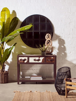 Kensington Townhouse Brown And White Genuine Cowhide 3 Drawer Table - XShowhome Limited - Xshowhome