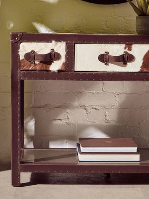 Kensington Townhouse Brown And White Genuine Cowhide 3 Drawer Table - XShowhome Limited - Xshowhome