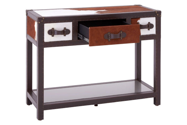 Kensington Townhouse Brown And White Genuine Cowhide 3 Drawer Table - XShowhome Limited - Xshowhome