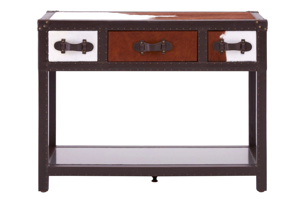 Kensington Townhouse Brown And White Genuine Cowhide 3 Drawer Table - XShowhome Limited - Xshowhome