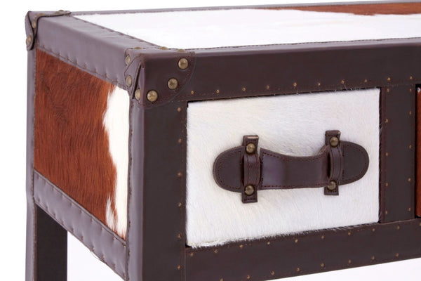 Kensington Townhouse Brown And White Genuine Cowhide 3 Drawer Table - XShowhome Limited - Xshowhome