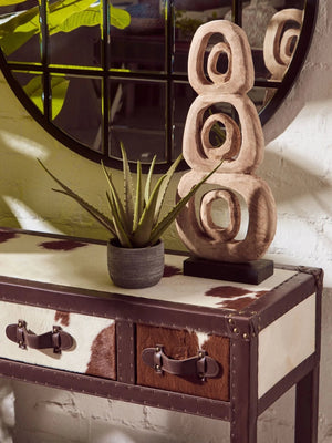 Kensington Townhouse Brown And White Genuine Cowhide 3 Drawer Table - XShowhome Limited - Xshowhome
