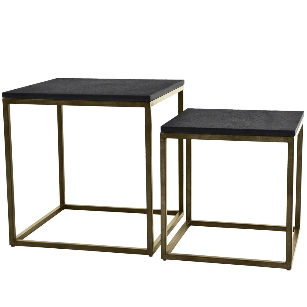 Kirkstone Set of 2 Iron Side Tables in Aged Champagne with Galaxy Slate - XShowhome Limited - Libra