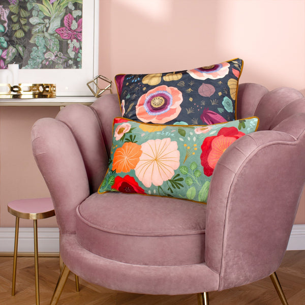 Km Bright Blooms 50x50 Piped Feather Filled Cushion - Canwell Interiors Limited - Riva