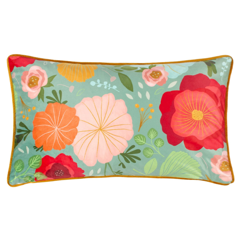 Km Duck Egg Floral 30x50 Piped Feather Filled Cushionase - Canwell Interiors Limited - Riva