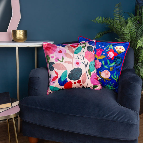 Km Floral Collage 43x43 Piped Feather Filled Cushionase - Canwell Interiors Limited - Riva