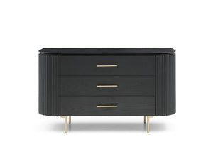 Lantine 3 Drawer Dresser - Black Oak & Brass - Tommy Franks