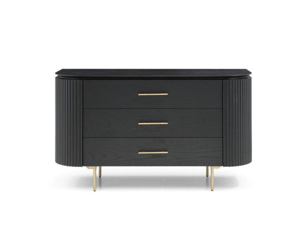 Lantine 3 Drawer Dresser - Black Oak & Brass - Tommy Franks